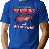 I39M Fighting My Demons and They are Winning Word Art Meme Premium Heavyweight Cotton T-Shirt - Blue
