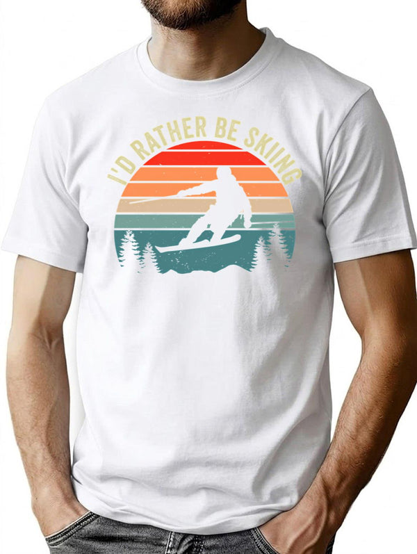 I'D Rather Be Skiing Retro Vintage Ski Funny Skier T-Shirt for Men & Women, T-Shirts Graphic Tee - White