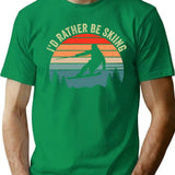 I'D Rather Be Skiing Retro Vintage Ski Funny Skier T-Shirt for Men & Women, T-Shirts Graphic Tee - Green