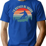 I'D Rather Be Skiing Retro Vintage Ski Funny Skier T-Shirt for Men & Women, T-Shirts Graphic Tee - Blue