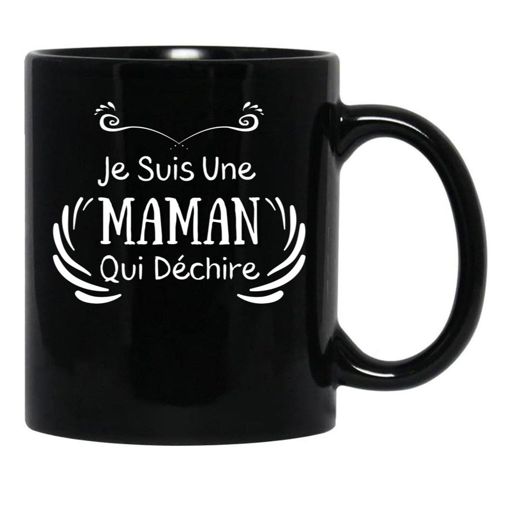 I'M A Mom Who Rocks Black Coffee Mug - Black