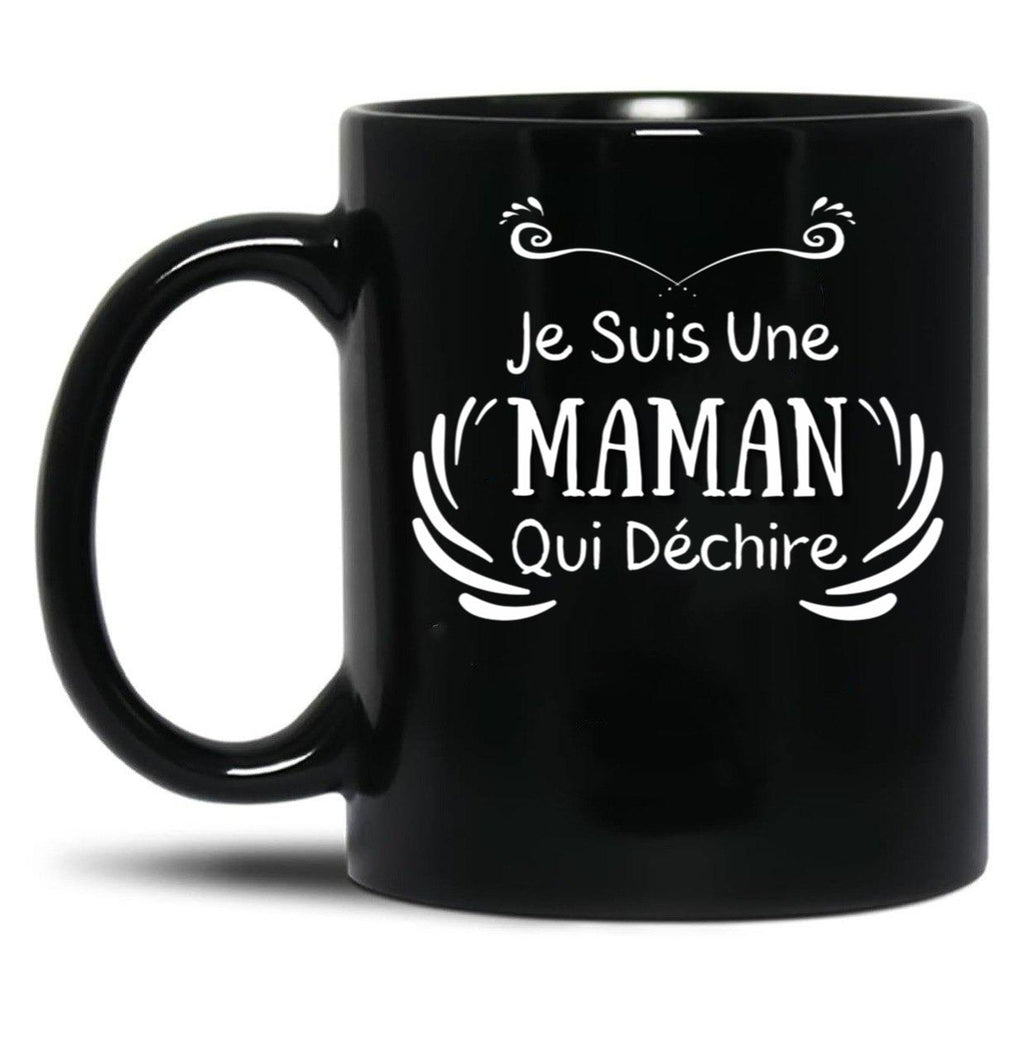 I'M A Mom Who Rocks Black Coffee Mug