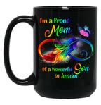 I'M A Proud Mom Of A Wonderful Son In Heaven 95 Son Funny Christmas Cute Dad Daughter Black Coffee Mug