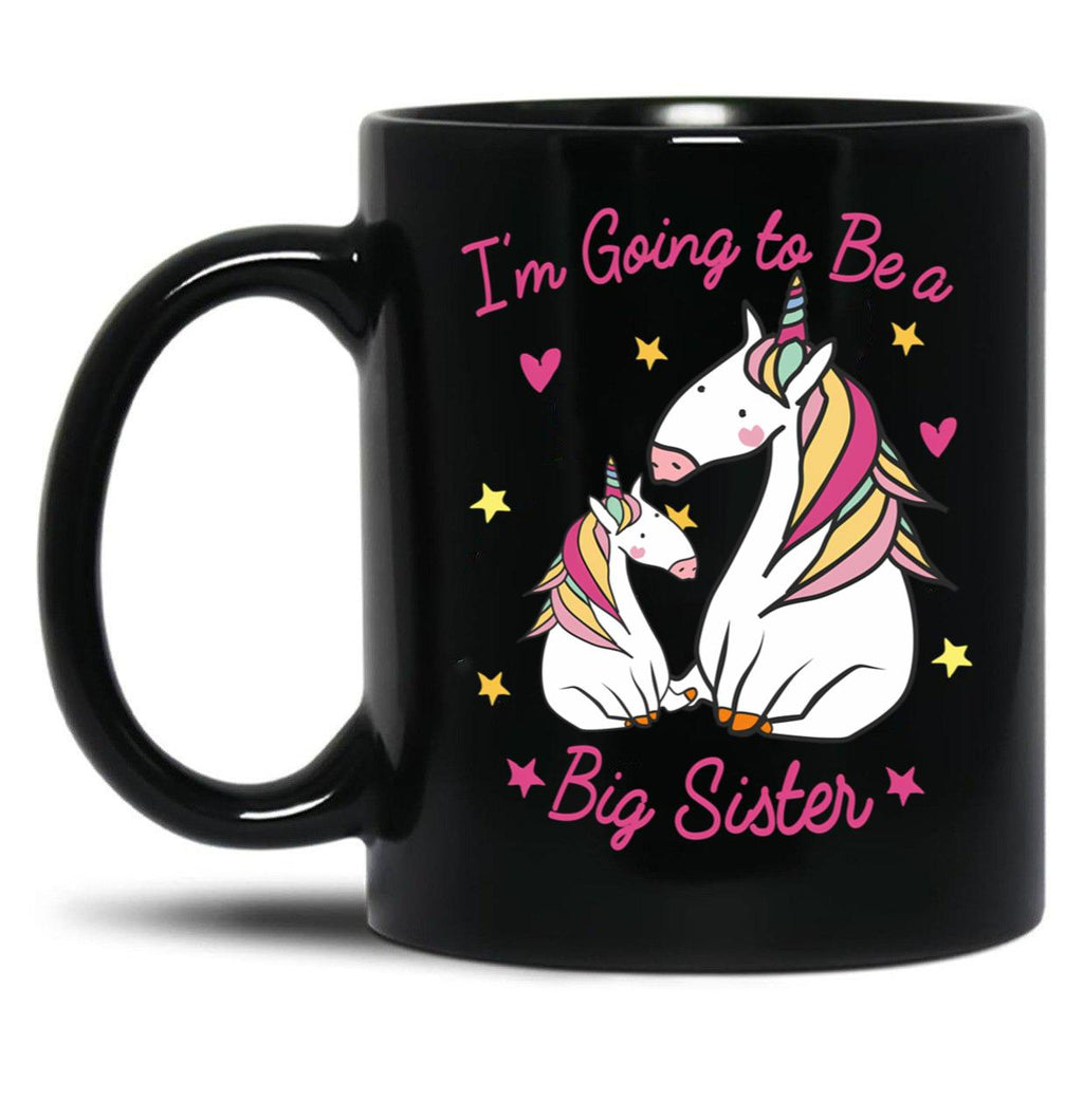 I'M Going To Be A Big Sister Cute Unicorn Girl With Rainbow Hair For Daughter Black Coffee Mug