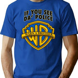 If You See Da Police Warn A Brother Funny Premium Heavyweight Cotton T-Shirt - Blue