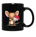 Illustration Of Cute Mouse With A Flower Bouquet Black Coffee Mug - Black