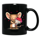 Illustration Of Cute Mouse With A Flower Bouquet Black Coffee Mug - Black