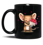 Illustration Of Cute Mouse With A Flower Bouquet Black Coffee Mug