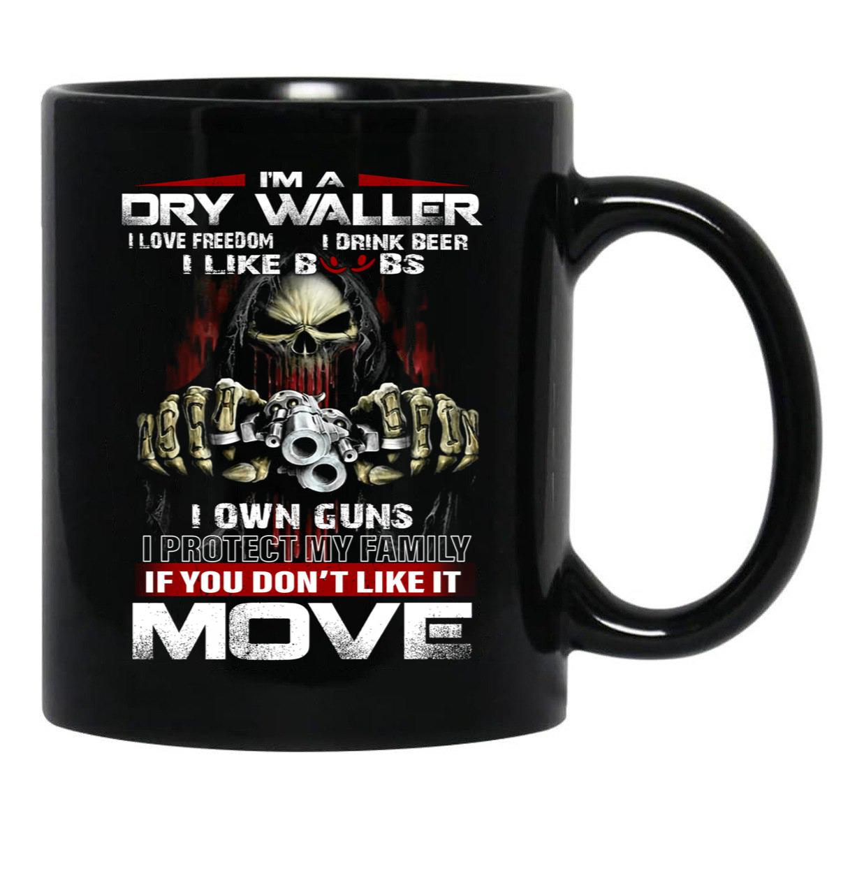 Im A Dry Waller I Love Freedom I Drink Beer I Like Boobs Black Coffee Mug - Black