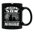 Im Not A Perfect Son But My Crazy Mom Loves Me On Back Black Coffee Mug - Black