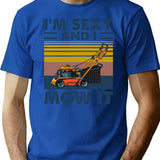 Im Sexy And I Mow It Vintage Funny Lawn Care Gift For Dads T-Shirt for Men & Women, T-Shirts Graphic Tee - Blue