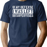In My Defense I Was Left Unsupervised Awesome Retro Vintage Funny Dad Birthday T-Shirt for Men & Women, T-Shirts Graphic Tee - Navy
