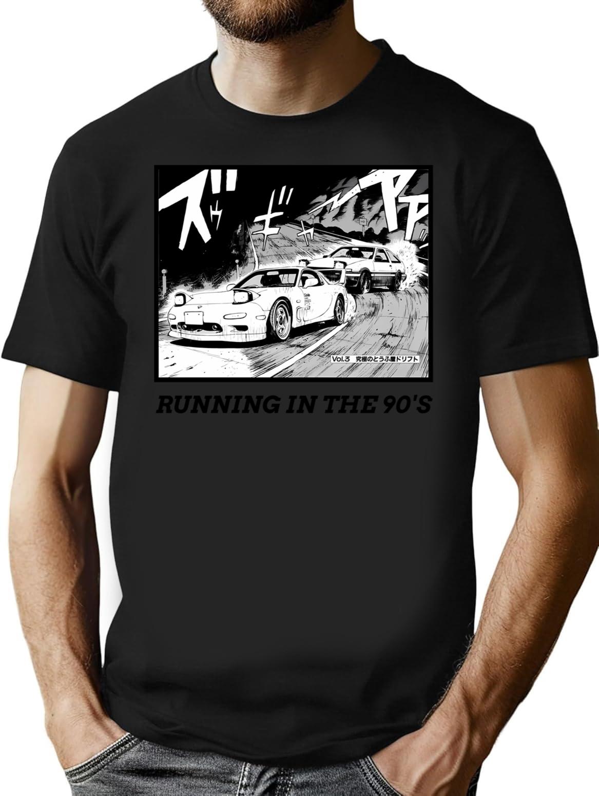 Initial D Manga Running In The 90'S Ae86 Vs Rx7 T-Shirt for Men & Women, T-Shirts Graphic Tee - Black
