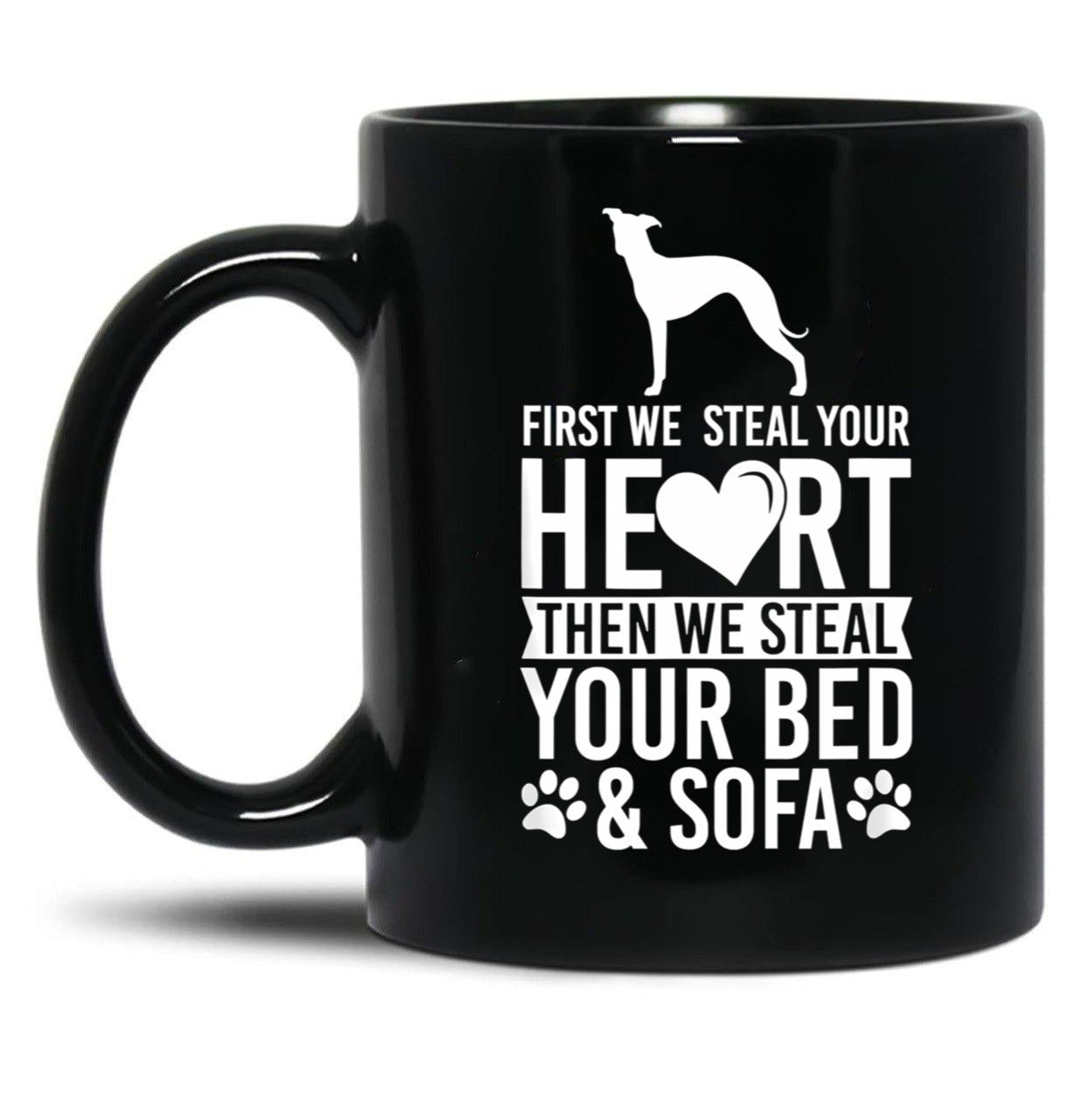 Italian Greyhound Stole Heart Bed  Black Coffee Mug