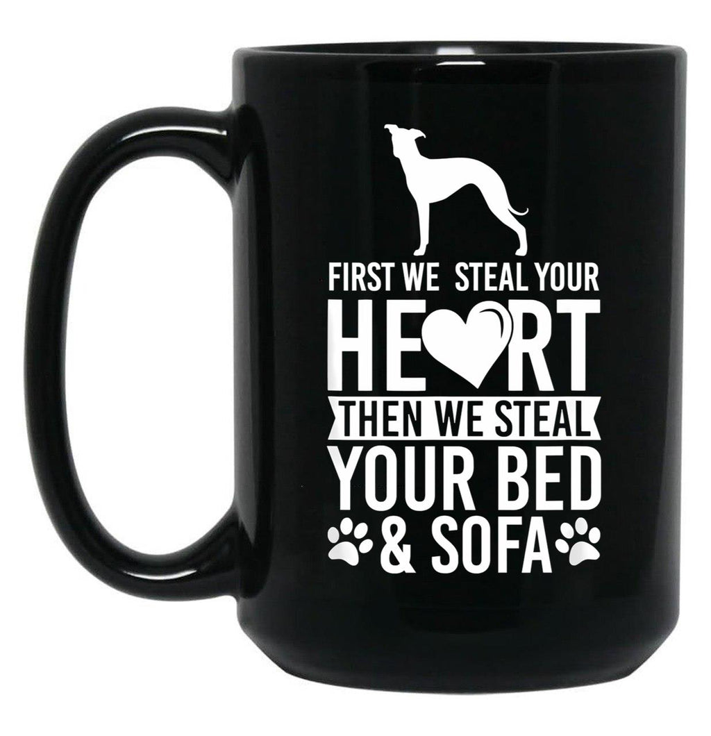 Italian Greyhound Stole Heart Bed  Black Coffee Mug