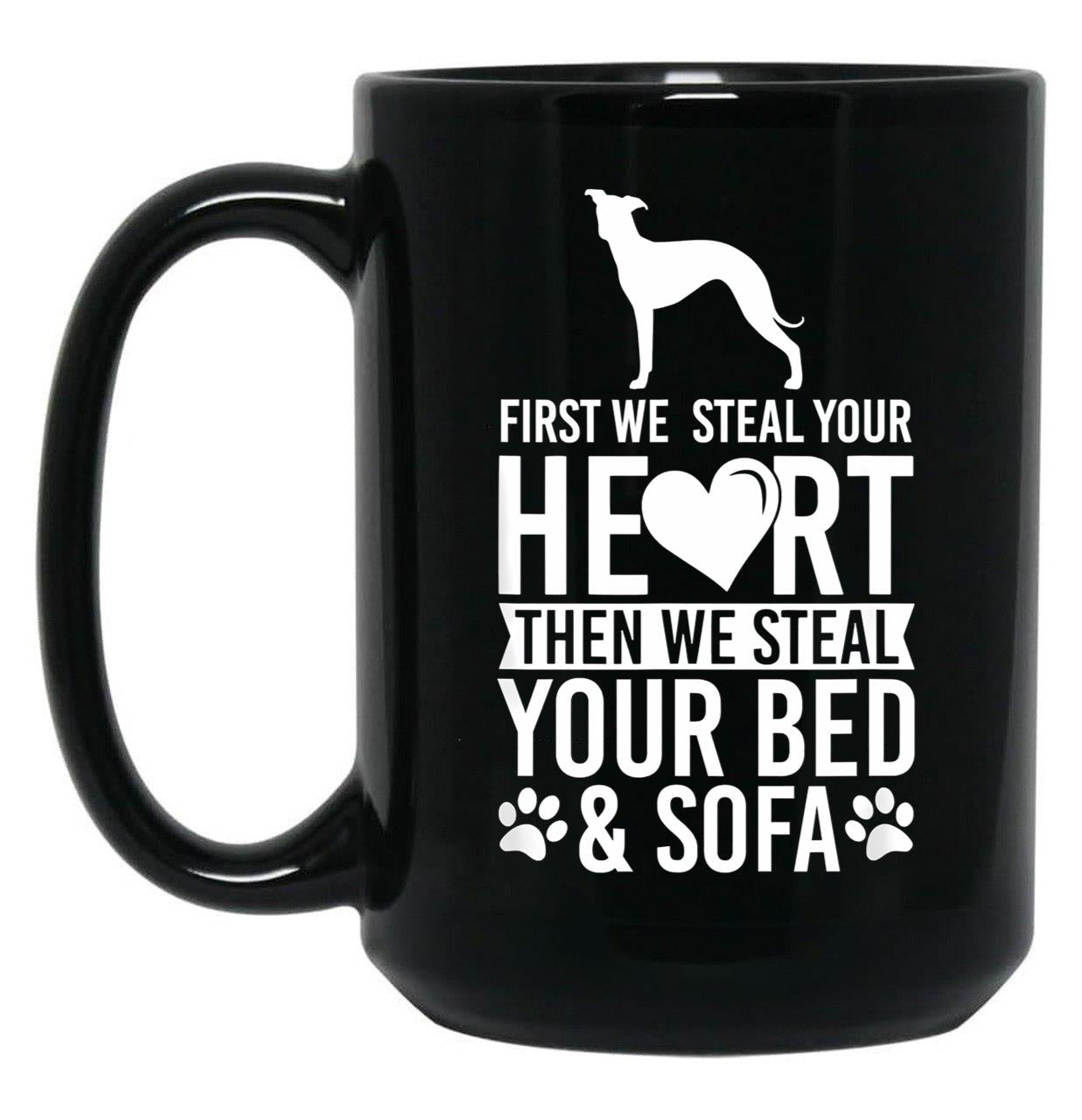 Italian Greyhound Stole Heart Bed  Black Coffee Mug