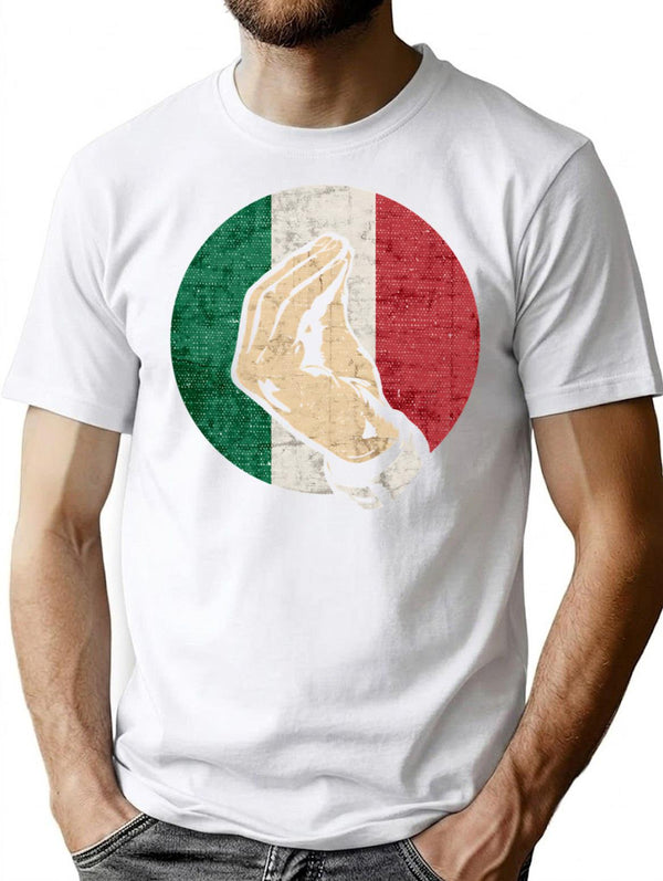 Italian Hand Gesture Sing Language Funny Italy Flag Vintage T-Shirt for Men & Women, T-Shirts Graphic Tee - White