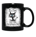 It's Fine I'm Fine Everything is Fine Leopard Fade Print Bella Mom - Camiseta para mujer Black Coffee Mug, Gift Coffee Mug - Black