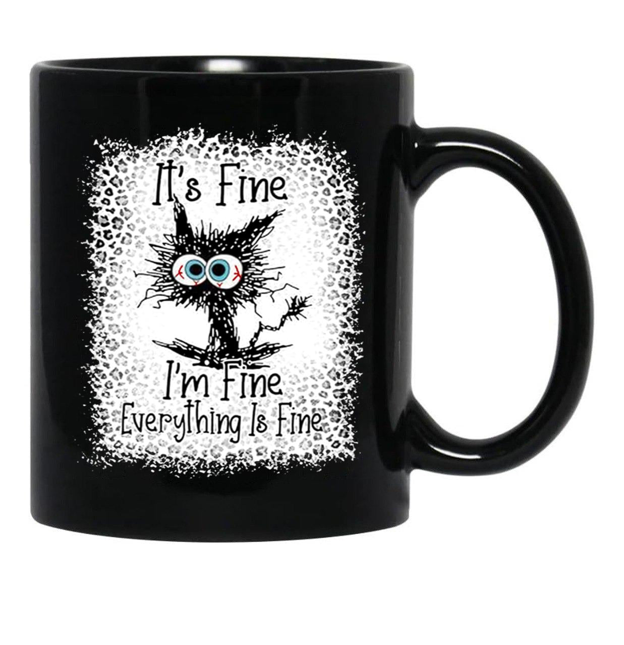 It's Fine I'm Fine Everything is Fine Leopard Fade Print Bella Mom - Camiseta para mujer Black Coffee Mug, Gift Coffee Mug - Black