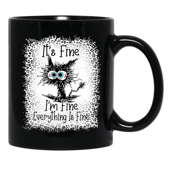 It's Fine I'm Fine Everything is Fine Leopard Fade Print Bella Mom - Camiseta para mujer Black Coffee Mug, Gift Coffee Mug - Black