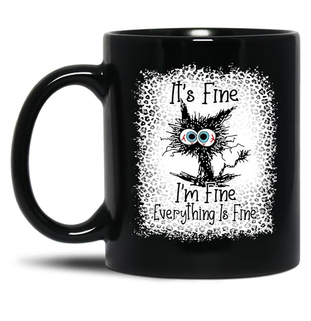 It's Fine I'm Fine Everything is Fine Leopard Fade Print Bella Mom - Camiseta para mujer Black Coffee Mug, Gift Coffee Mug