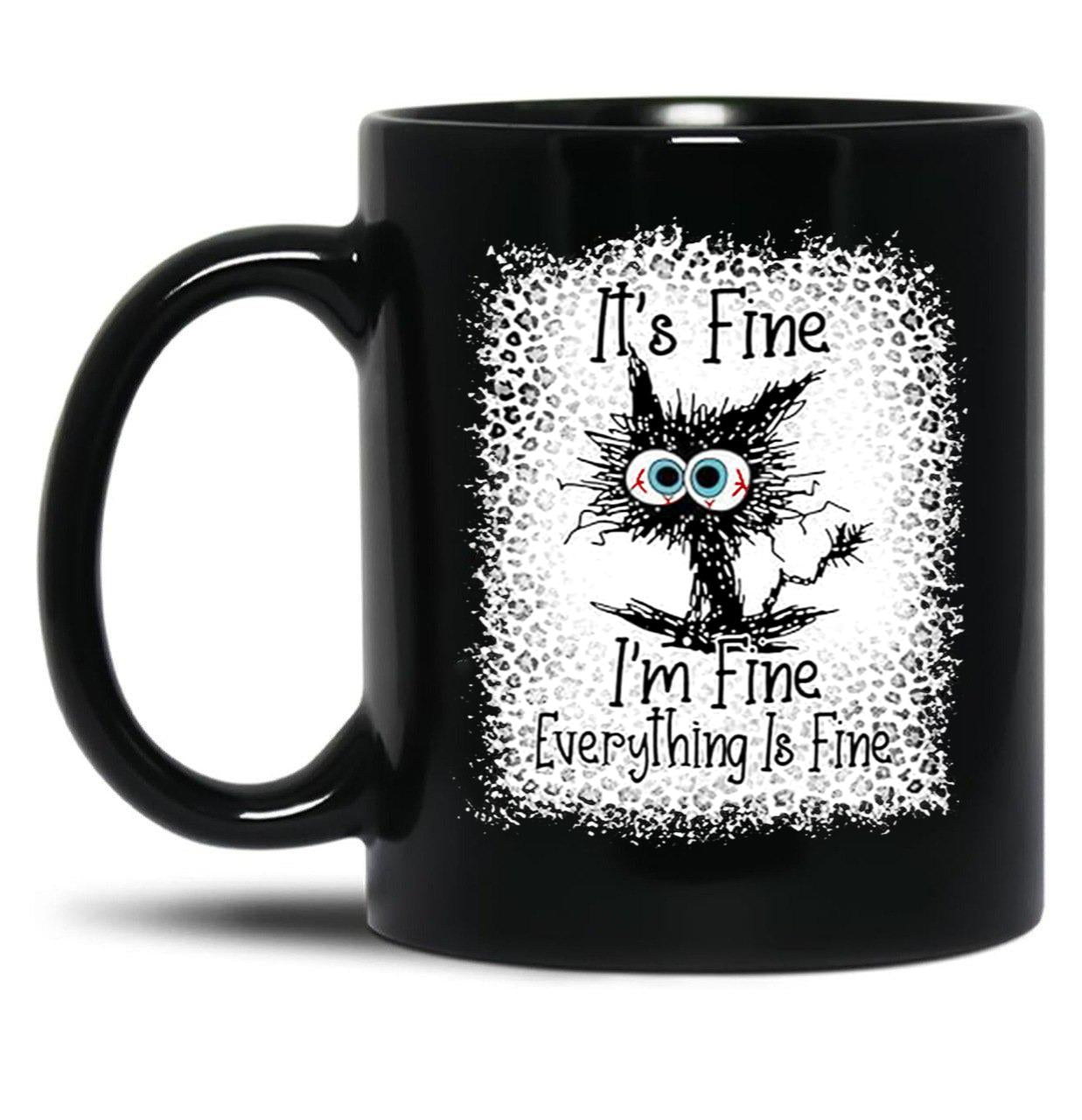 It's Fine I'm Fine Everything is Fine Leopard Fade Print Bella Mom - Camiseta para mujer Black Coffee Mug, Gift Coffee Mug