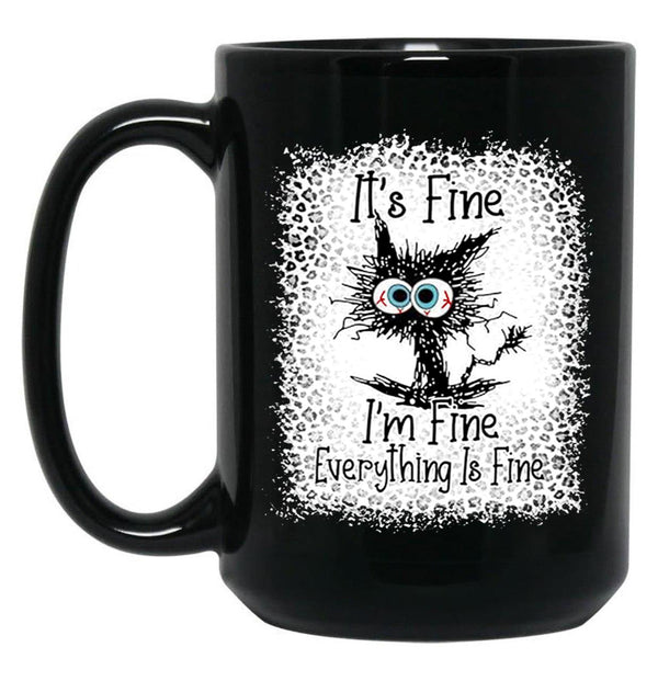 It's Fine I'm Fine Everything is Fine Leopard Fade Print Bella Mom - Camiseta para mujer Black Coffee Mug, Gift Coffee Mug - Black