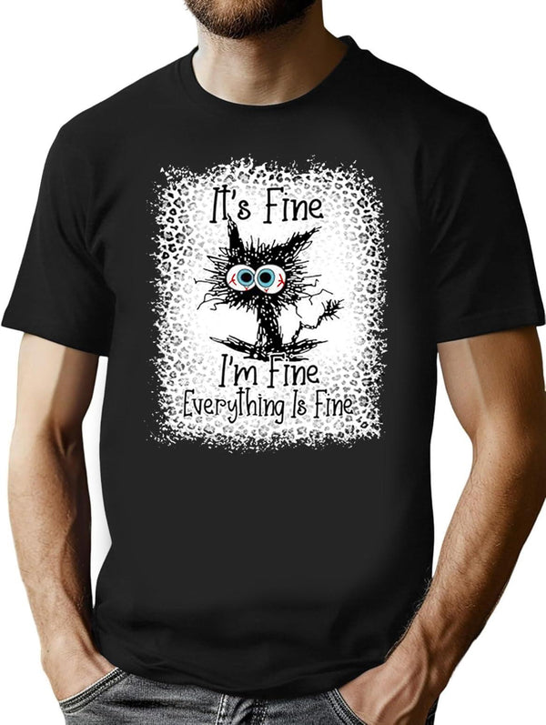 It's Fine I'm Fine Everything is Fine Leopard Fade Print Bella Mom - Camiseta para mujer Premium Heavyweight Cotton T-Shirt - Black