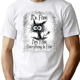 It's Fine I'm Fine Everything is Fine Leopard Fade Print Bella Mom - Camiseta para mujer Premium Heavyweight Cotton T-Shirt - White