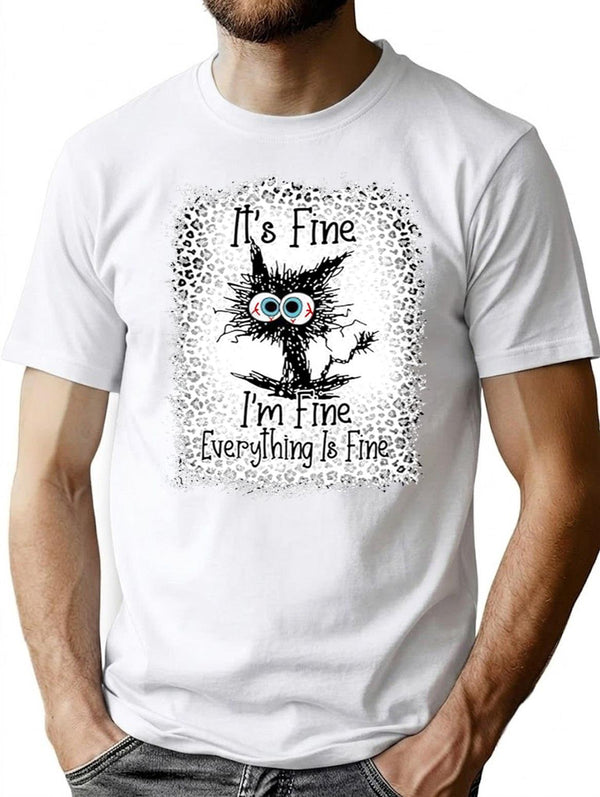 It's Fine I'm Fine Everything is Fine Leopard Fade Print Bella Mom - Camiseta para mujer Premium Heavyweight Cotton T-Shirt - White