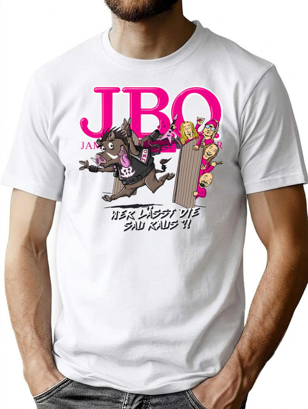J.B.O Bands Art Funny Wer Lsst Die Sau Raus T-Shirt for Men & Women, T-Shirts Graphic Tee - White
