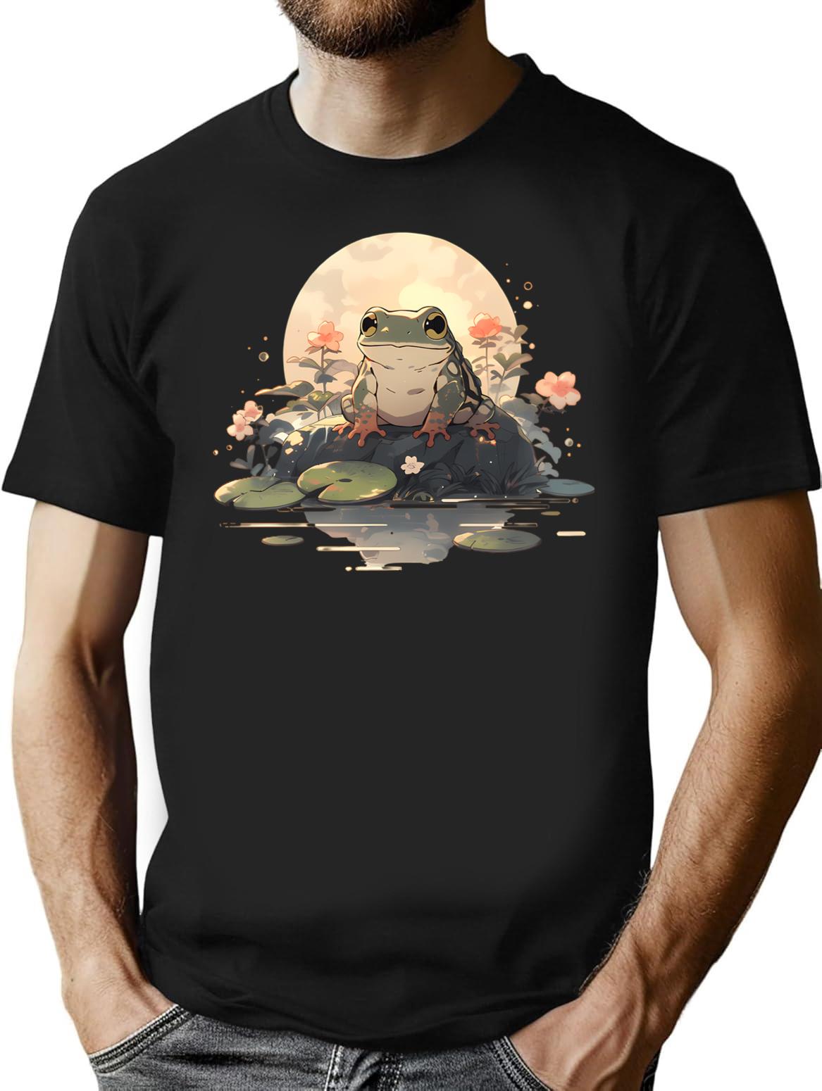Japanese Frog Vintage T-Shirt for Men & Women, T-Shirts Graphic Tee - Black