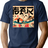 Japanese Vintage Poster 1950S Retro Sushi Cat T-Shirt for Men & Women, T-Shirts Graphic Tee - Navy
