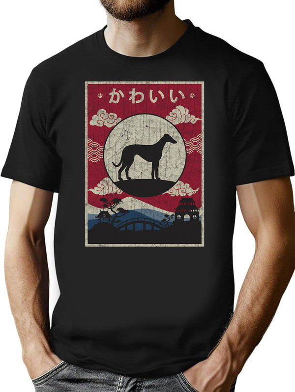 Japanese Whippet Kawaii T-Shirt for Men & Women, T-Shirts Graphic Tee - Black