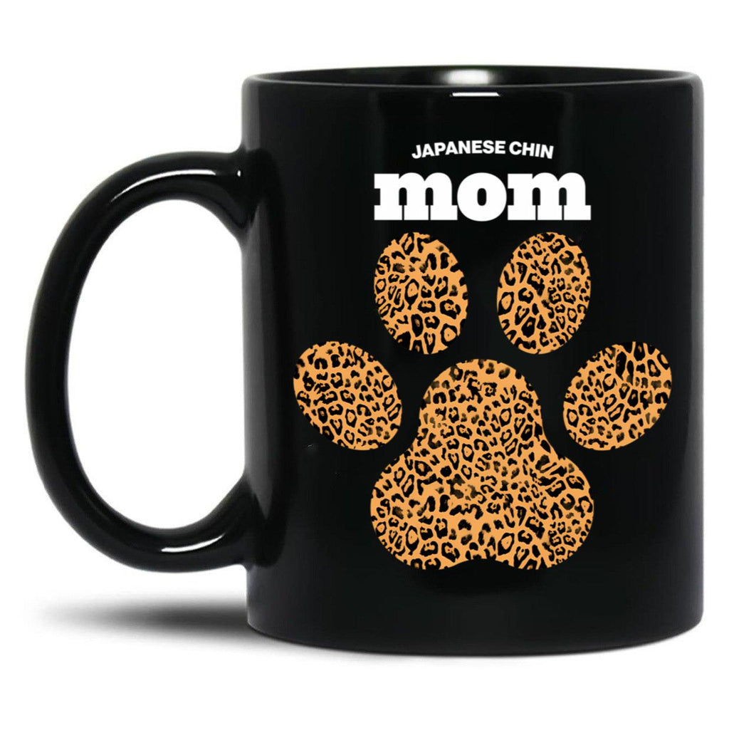 Japenese Chin Mom Cute Leopard Print Dog Paw For Dog Moms Fur Mamas Petpuppy Lovers Black Coffee Mug