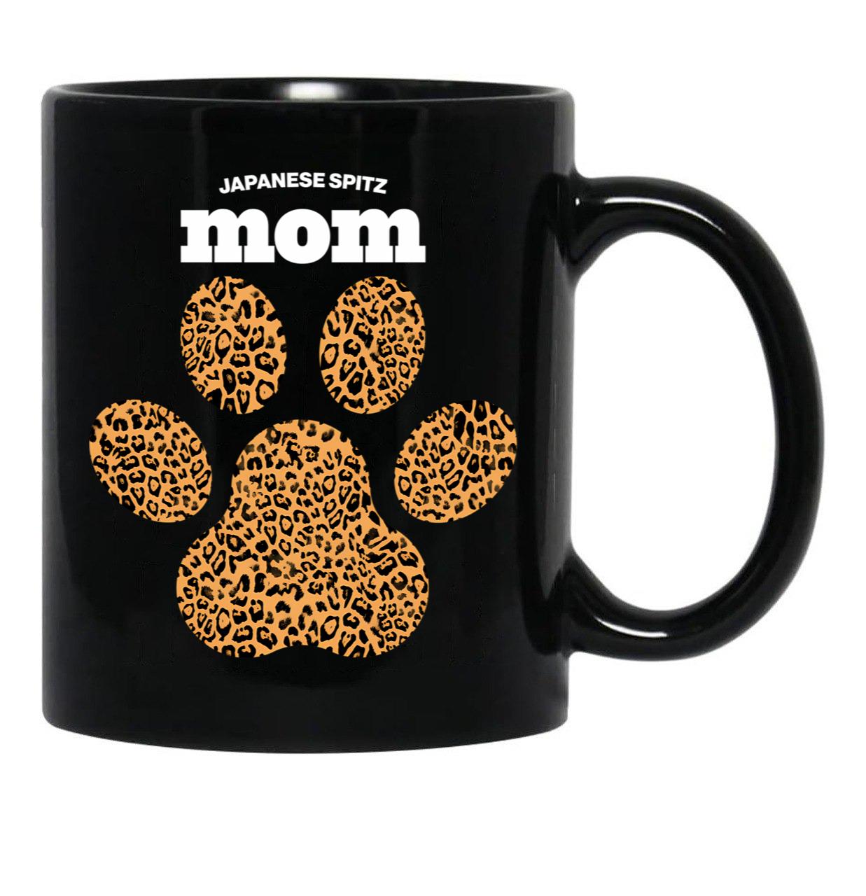Japenese Spitz Mom Cute Leopard Print Dog Paw For Dog Moms Fur Mamas Petpuppy Lovers Black Coffee Mug - Black