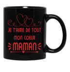 Je T'Aime Maman Joli Cadeau Fte Des Mres Pour Les Mamans Black Coffee Mug - Black