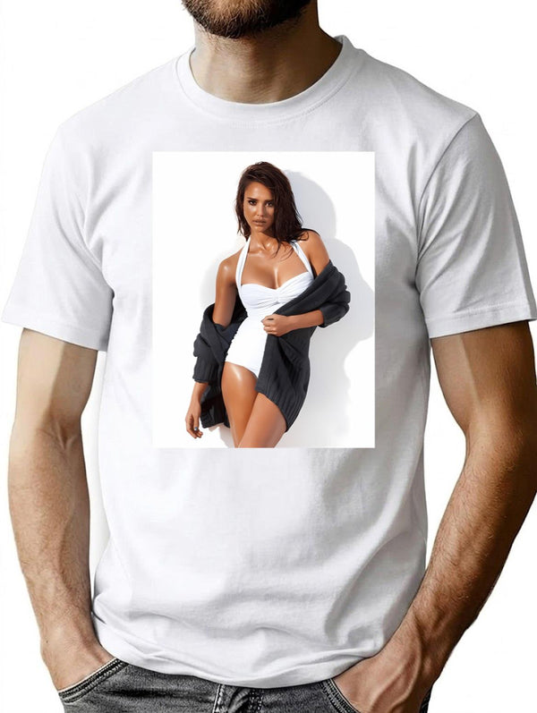 Jessica Alba Sexy Premium Heavyweight Cotton T-Shirt - White
