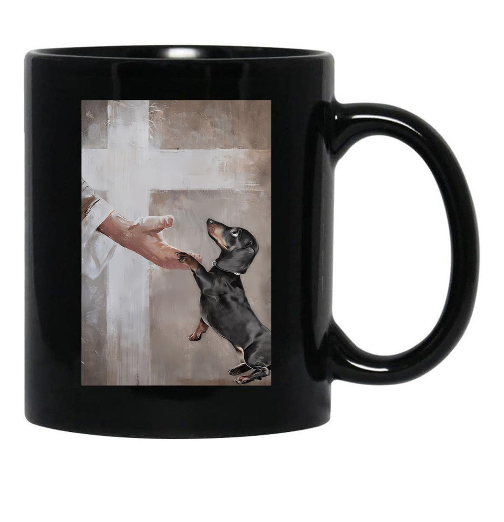 Jesus Dachshund Dog Poster Gift - God Dachshund Dog Poster Gift Black Coffee Mug - Black
