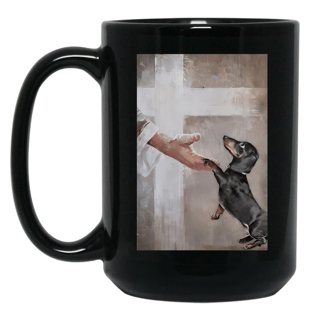 Jesus Dachshund Dog Poster Gift - God Dachshund Dog Poster Gift Black Coffee Mug