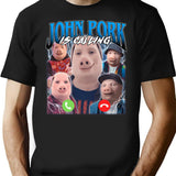 John Pork Vintage Retro Design (1) T-Shirt for Men & Women, T-Shirts Graphic Tee - Black