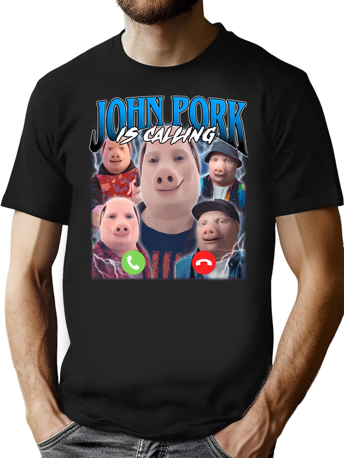 John Pork Vintage Retro Design (1) T-Shirt for Men & Women, T-Shirts Graphic Tee - Black