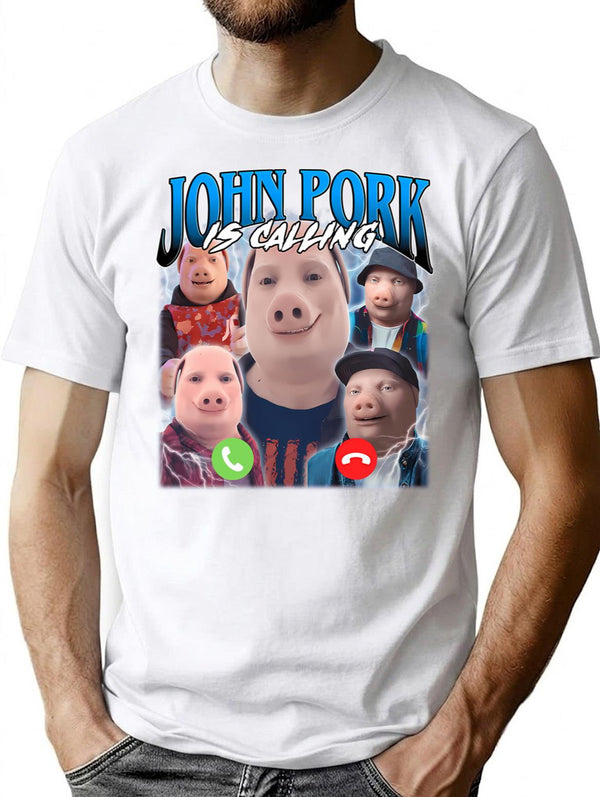 John Pork Vintage Retro Design (1) T-Shirt for Men & Women, T-Shirts Graphic Tee - White