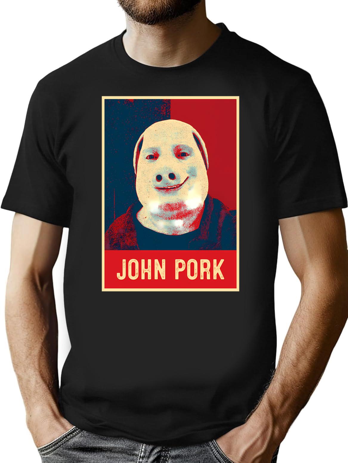John Pork Vintage Retro T-Shirt for Men & Women, T-Shirts Graphic Tee - Black