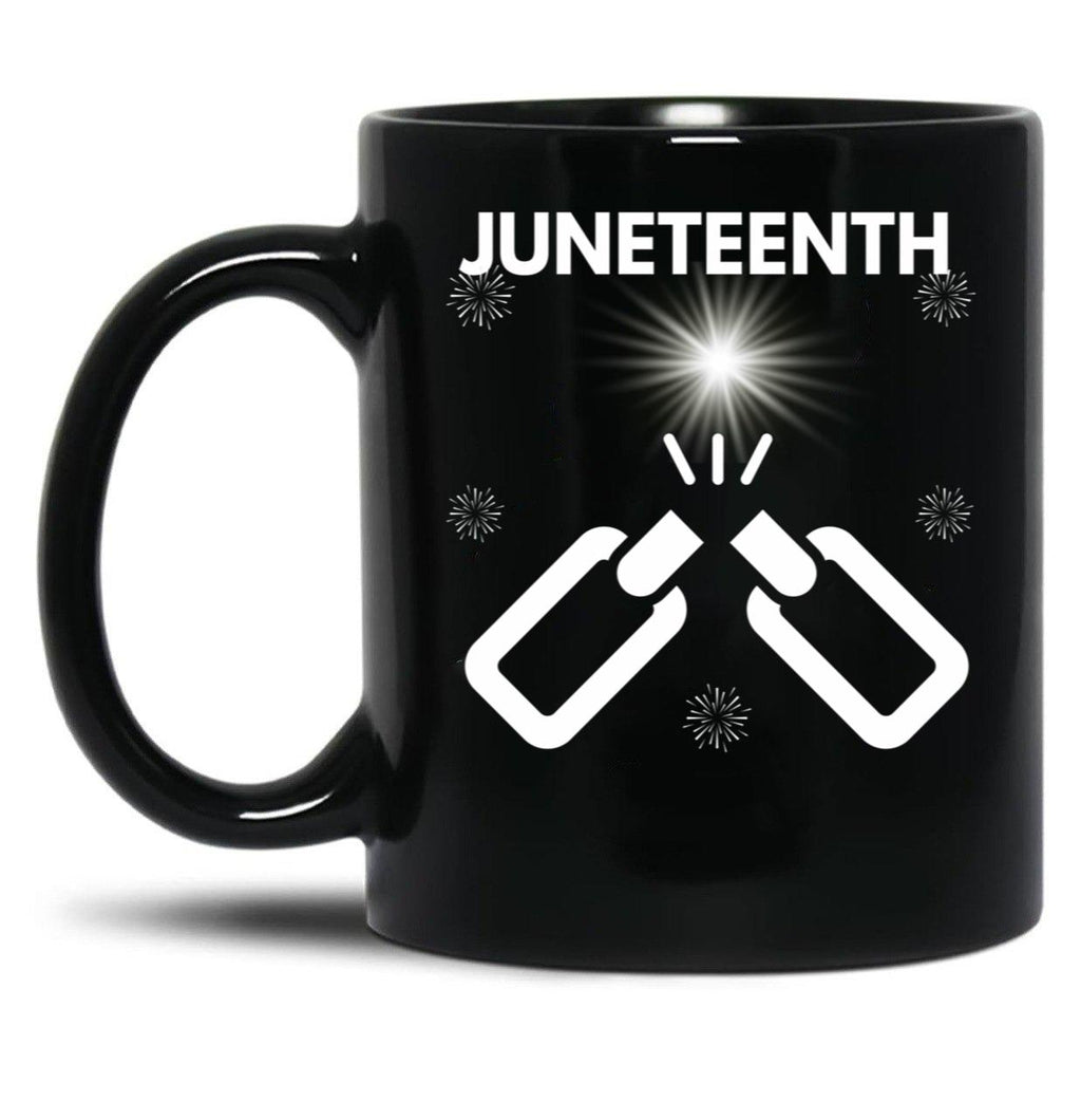 Juneteenth Broken Chains Towards Freedom Black Coffee Mug