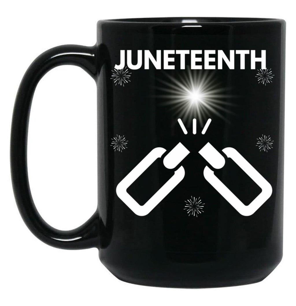 Juneteenth Broken Chains Towards Freedom Black Coffee Mug