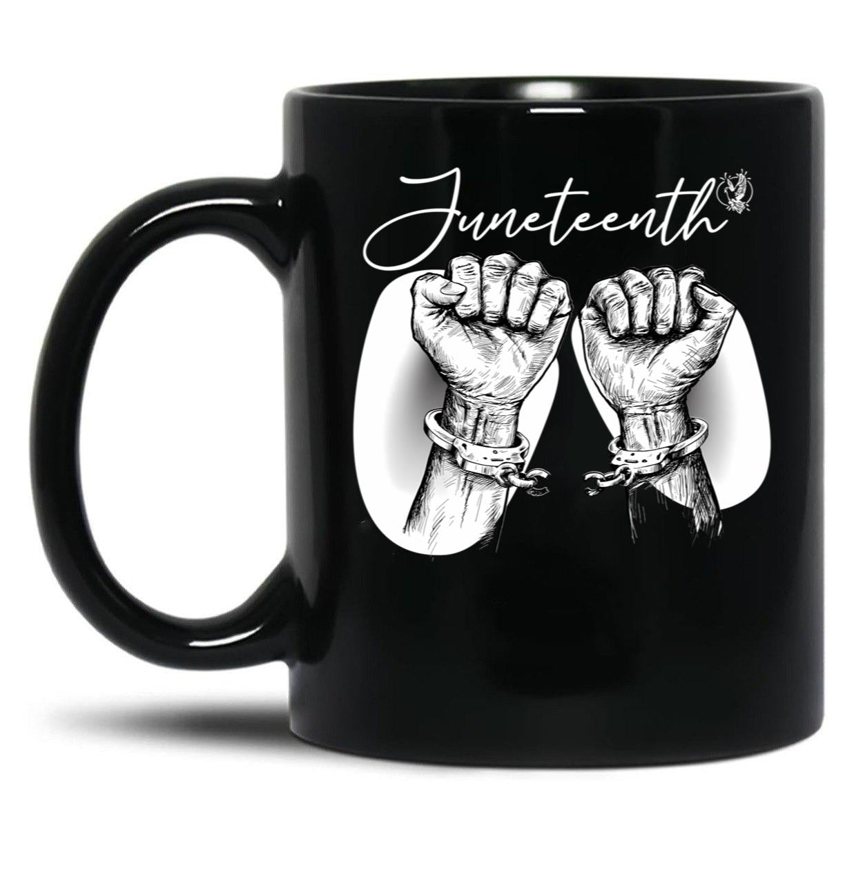 Juneteenth Broken Handcuff Freedom Black Coffee Mug