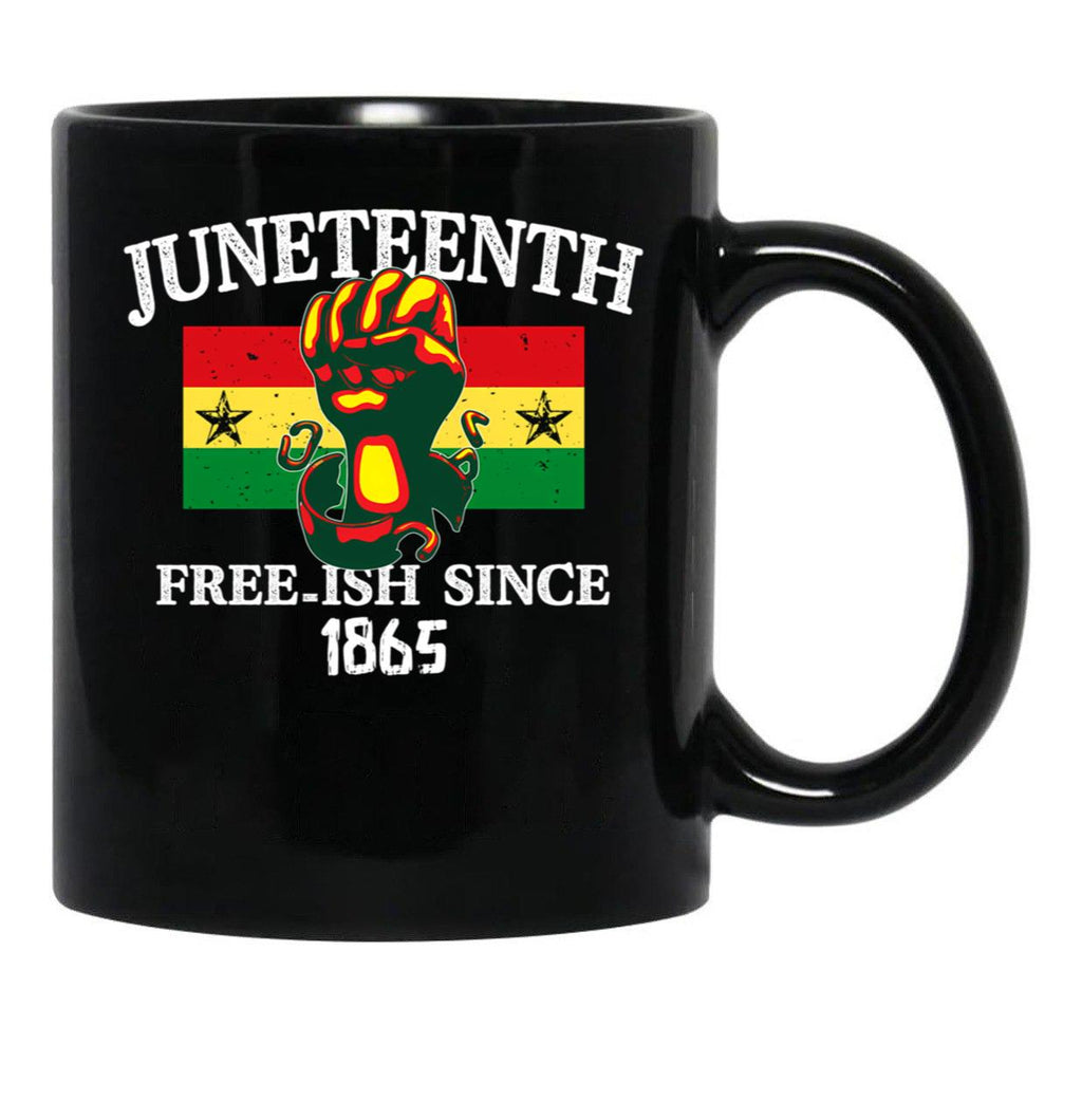 Juneteenth Free-Ish Since 1865 Raised Fist Black Coffee Mug - Black