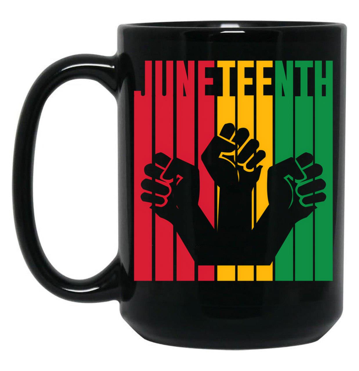 Juneteenth Power Fists Black Coffee Mug