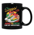 Juneteenth Pride Design - Steppin Into Freedom Like My Ancestors Black Coffee Mug - Black
